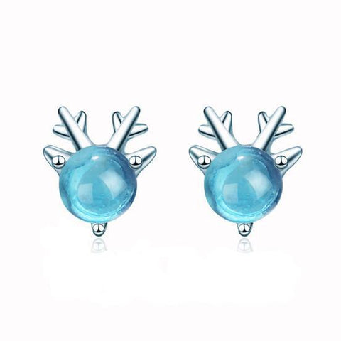 Super Cute Antler Blue Crystal Earrings