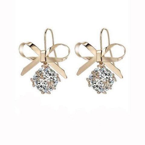 Short Simple Bow Diamond Earrings