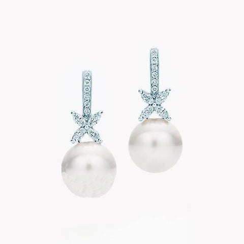 Four Leaves Diamond and Pearl Earrings
