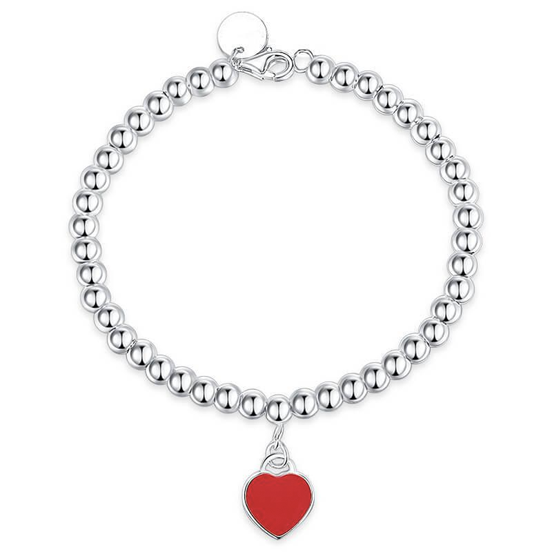 Red Heart-shaped Round Bead Bracelet