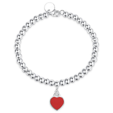 Red Heart-shaped Round Bead Bracelet