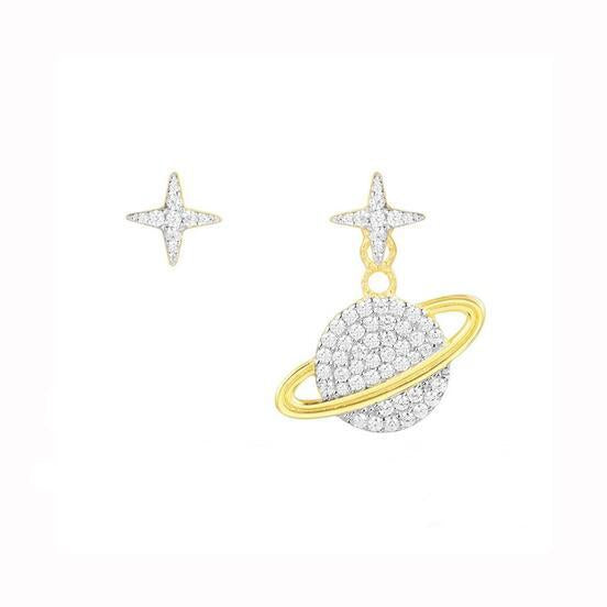 Diamond Studded Planet Asymmetric Earrings