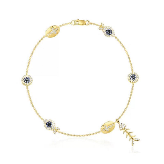 Golden Fishbone CVD Diamond-studded Anklet