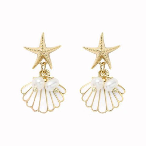 Unique Starfish Scallop Pearl Earrings