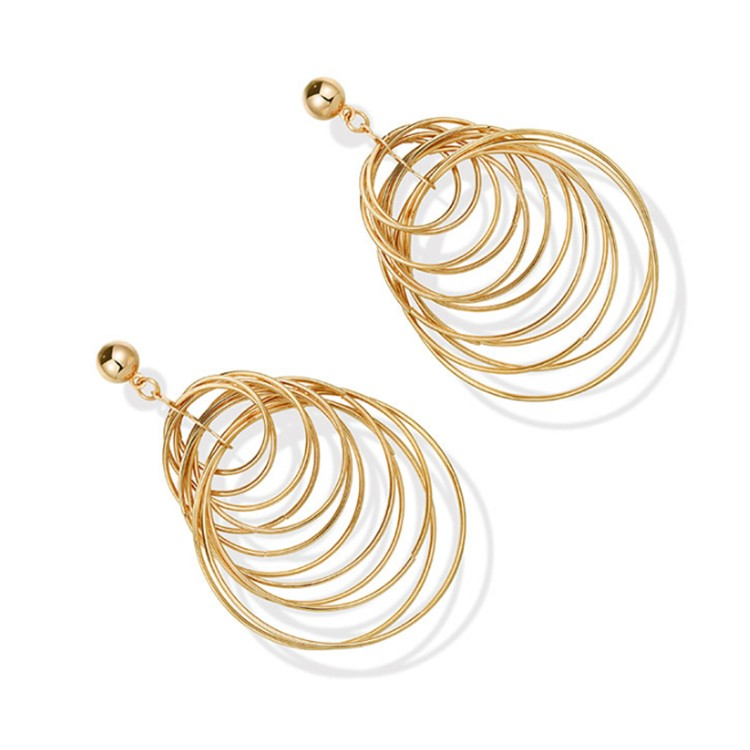 Exaggerated Golden Multiple Circles Earrings