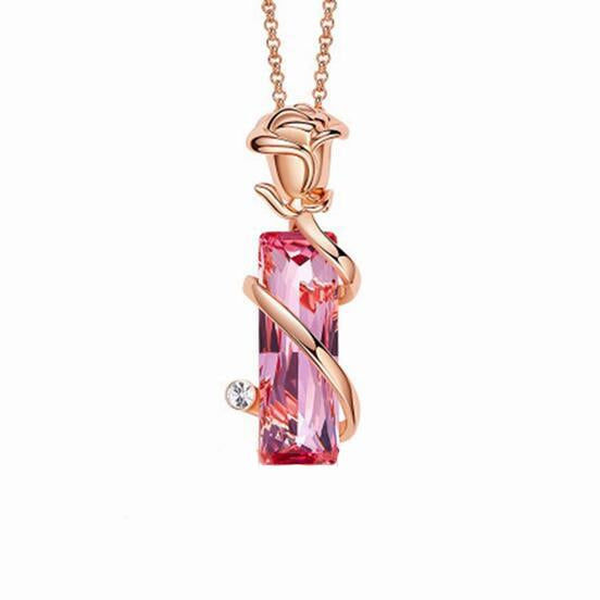 Elegant Pink Crystal Rose Necklace