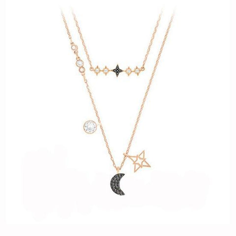 Double Layers Star and Moon Necklace