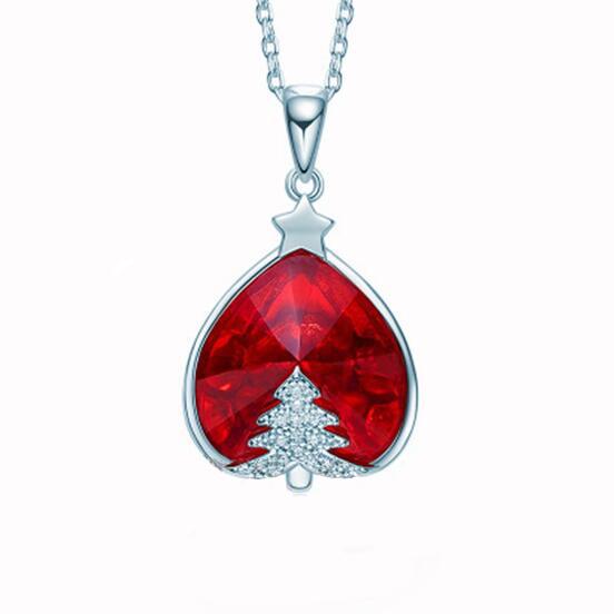 Romantic Christmas Tree Red Crystal Necklace