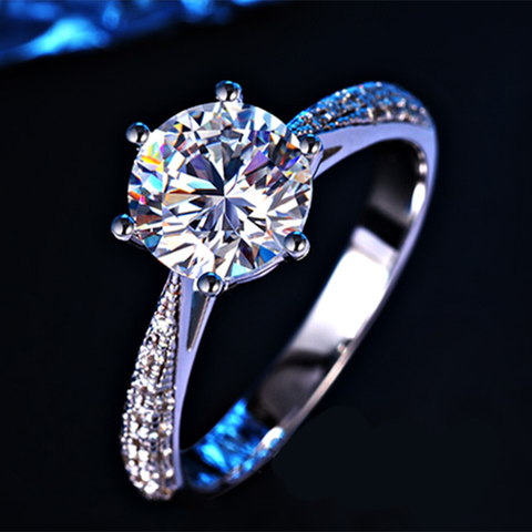 Hollow 3D-Design Six Prong Shiny CVD Diamond Engagement Ring