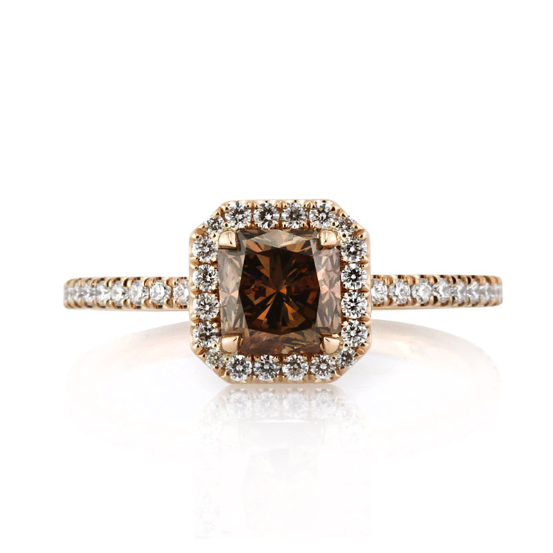 Fancy Dark Orange Brown Radiant Cut CVD Diamond Engagement Ring
