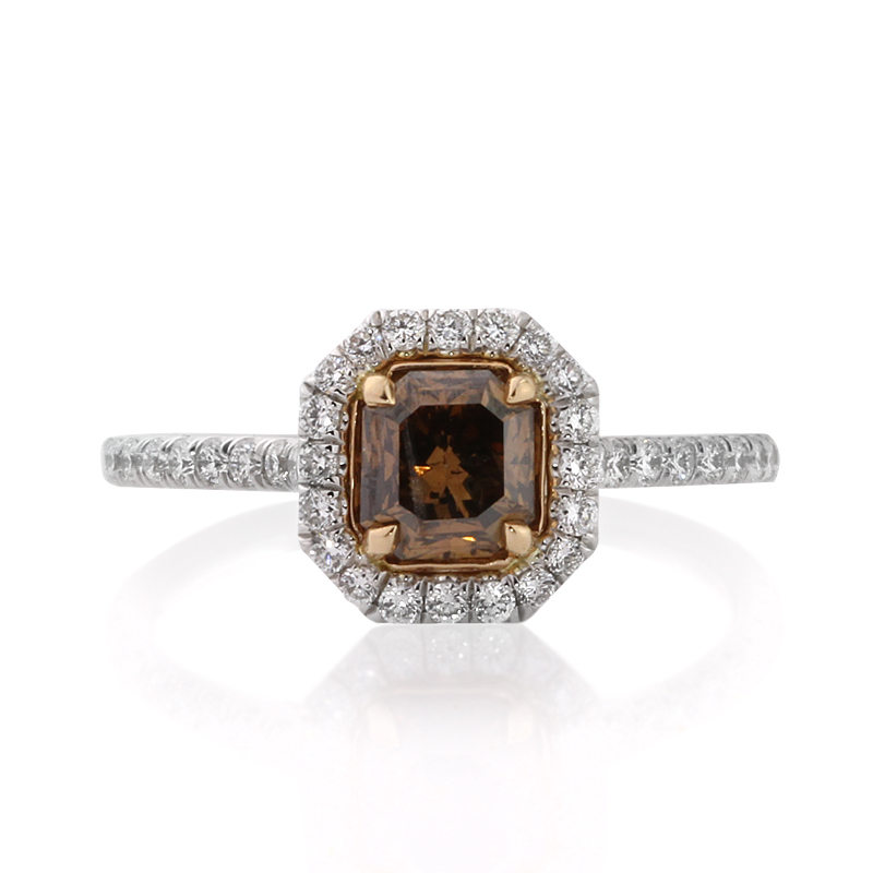 Fancy Dark Orange Brown Radiant Cut CVD Diamond Engagement Ring