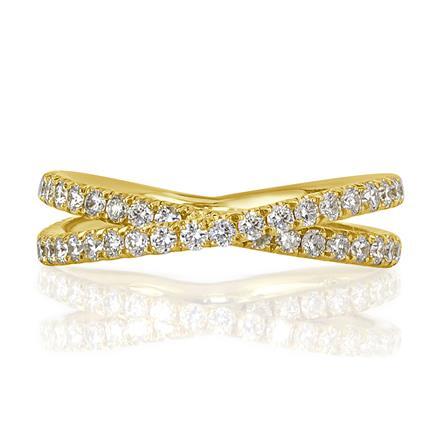 Round Brilliant Cut Diamond Crisscross Ring in 18k Yellow Gold