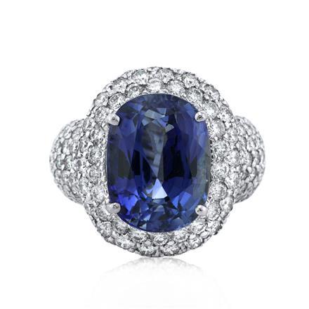 Oval Cut Ceylon Sapphire and Diamond Right-Hand Ring