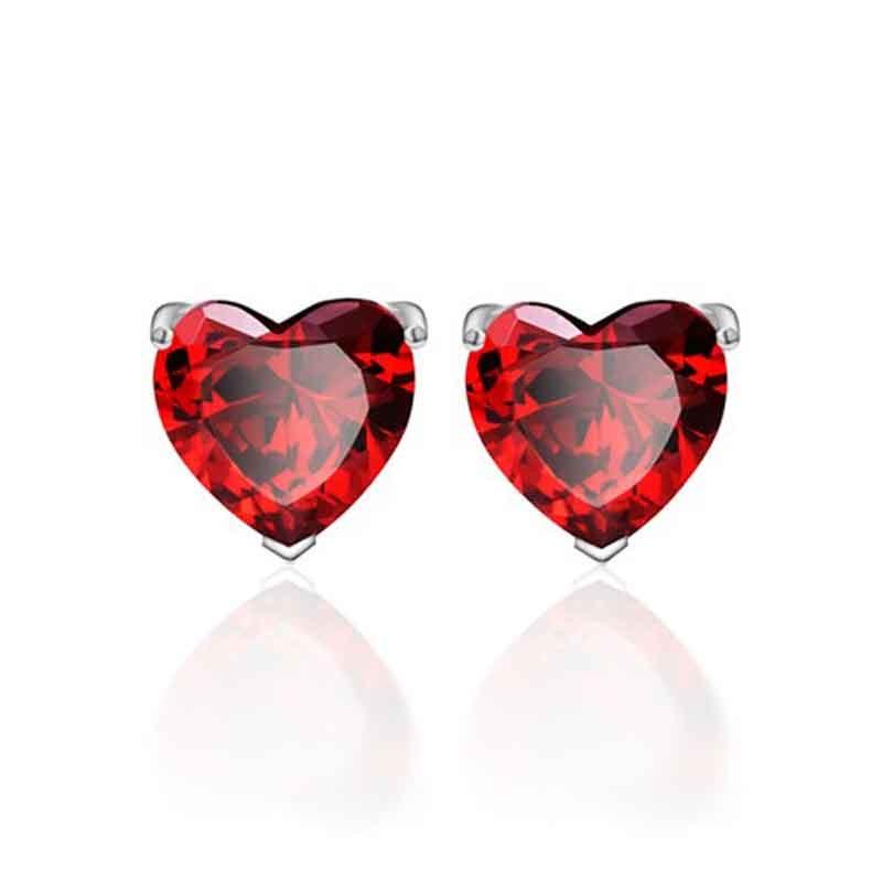 Red Cubic Zirconia Earrings For Women In Heart Shape