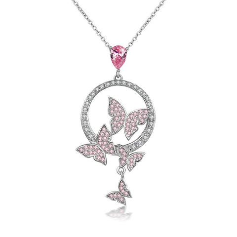 Pink Butterfly Necklace For Women