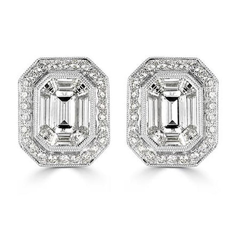 Emerald shape White Diamond Earrings