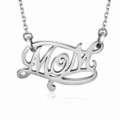 Silver Mothers Necklace Tiny Cursive letter Initial Pendant