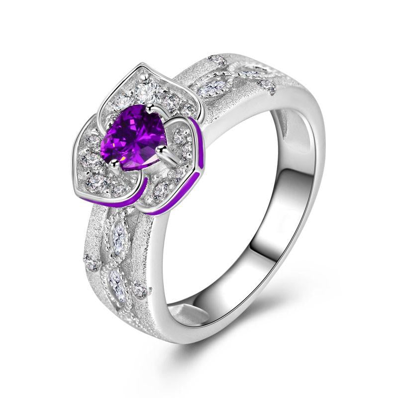Rose Engagement Ring With Amethyst Gemstone in Heart Shape
