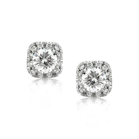 Round Brilliant Cut Diamond Cushion Halo Stud Earrings