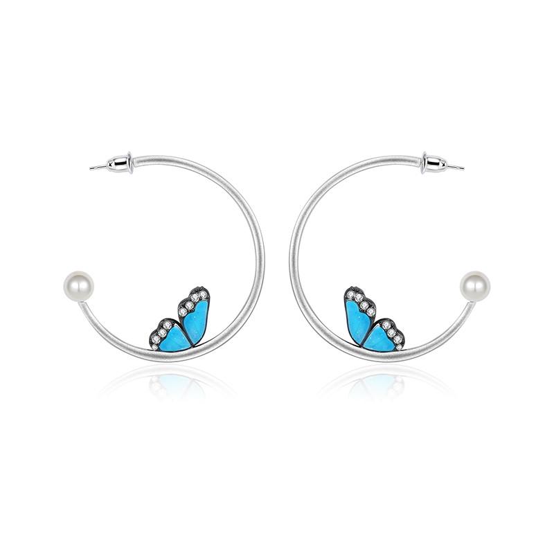 Butterfly Wing Adorned In Blue Lacquered  Earrings