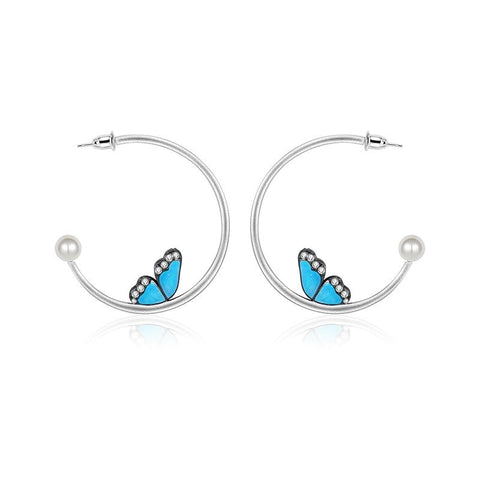 Butterfly Wing Adorned In Blue Lacquered  Earrings