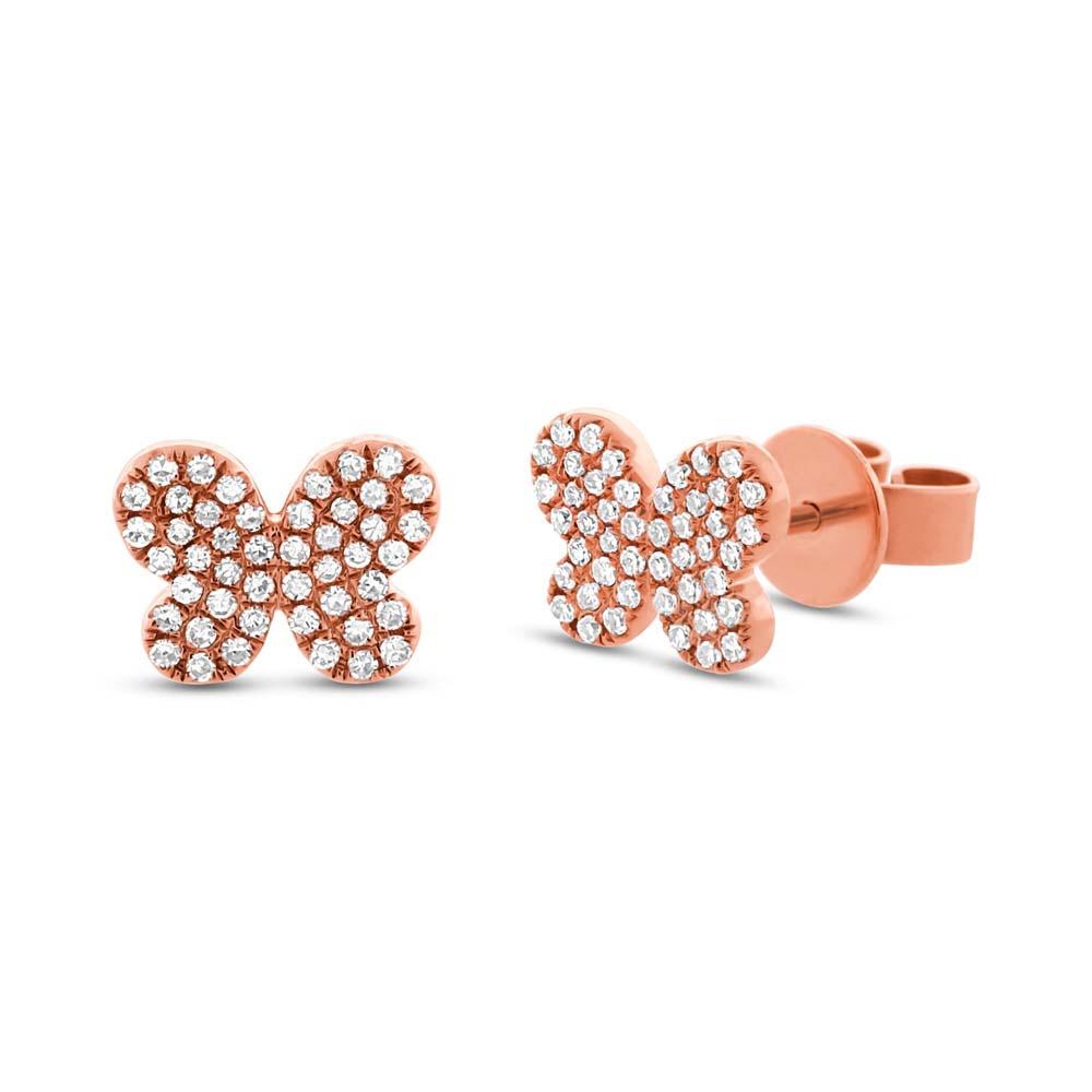 Round Cut Diamond Butterfly Stud Earrings