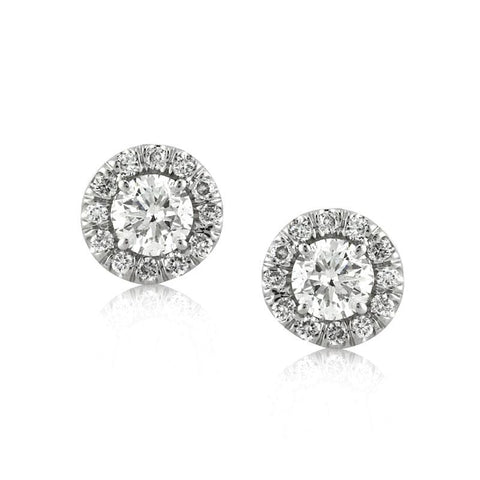 Round Brilliant Cut Diamond Halo Stud Earrings