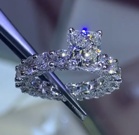 Cushion Cut 3D Diamond Engagement Promise Anniversary Ring
