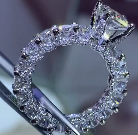 Cushion Cut 3D Diamond Engagement Promise Anniversary Ring
