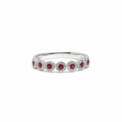 PETITE ALEXIS 7-STONE RUBY HALO RING